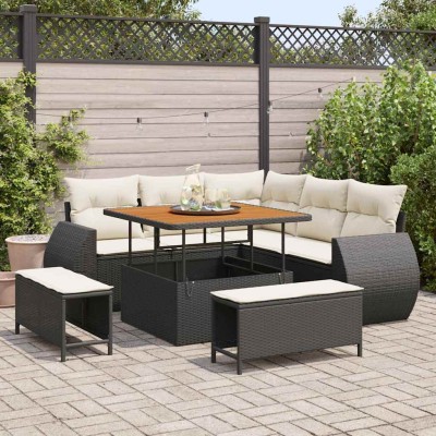 Conjunto de sofá de jardín con cojín 8 pcs Negro y crema