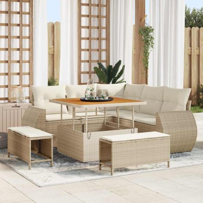 Conjunto de sofá de jardín con cojín 8 pcs beige y crema