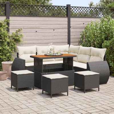 Conjunto de sofá de jardín 9 pcs Negro y crema 110 x 55 x 71 cm