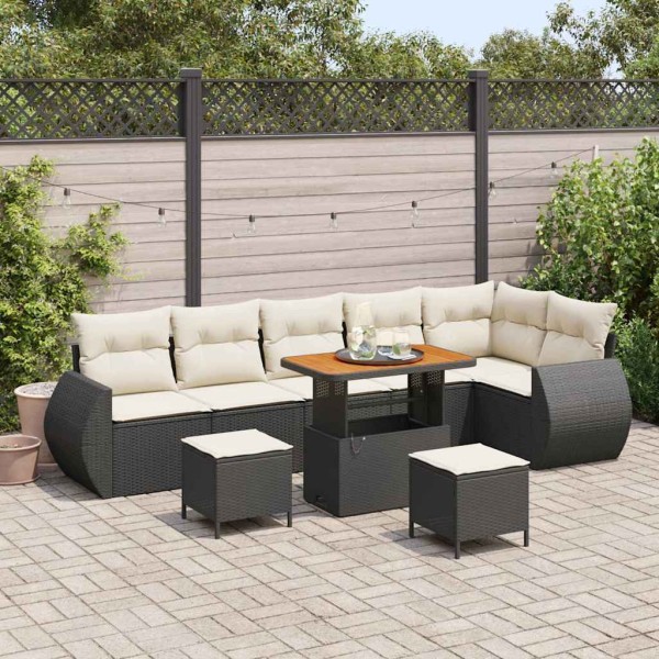 Conjunto de sofá de jardín 9 pcs Negro y crema 90 x 55 x 71 cm