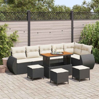 Conjunto de sofá de jardín con cojín 10 pcs Negro y crema