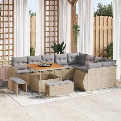 Conjunto de sofá de jardín con cojín 12 pcs beige y gris claro