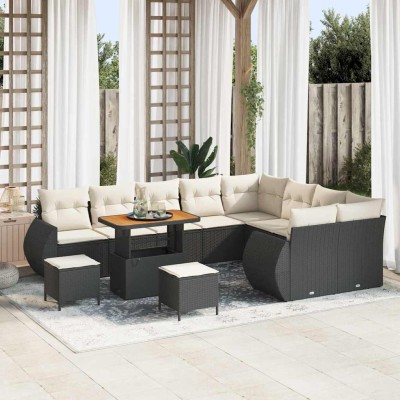 Conjunto de sofá de jardín 12 pcs Negro y crema 90 x 55 x 71 cm