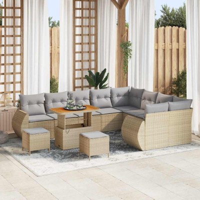 Conjunto de sofá de jardín con cojín 12 pcs beige y gris claro