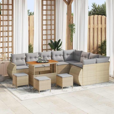Conjunto de sofá de jardín con cojín 13 pcs beige y gris claro