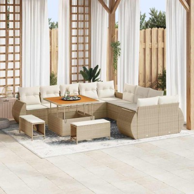 Conjunto de sofá de jardín con cojín 13 pcs beige y crema