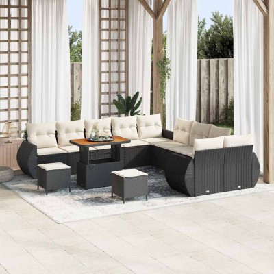 Conjunto de sofá de jardín 13 pcs Negro y crema 90 x 55 x 71 cm