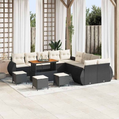 Conjunto de sofá de jardín con cojín 14 pcs Negro y crema