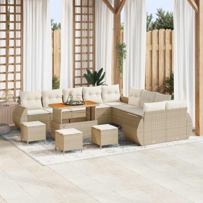 Conjunto de sofá de jardín con cojín 14 pcs beige y crema