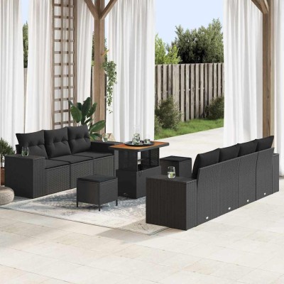 Conjunto de sofá de jardín 10 pcs Negro 90 x 55 x 71 cm
