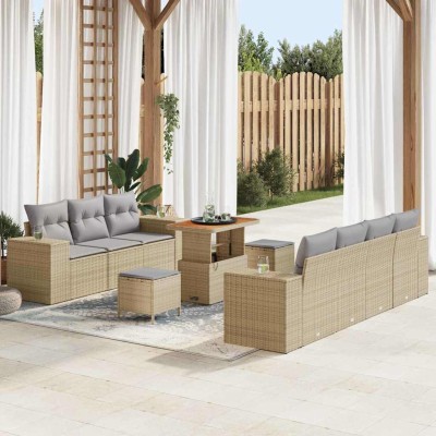 Conjunto de sofá de jardín con cojín 10 pcs Beige y Gris Claro