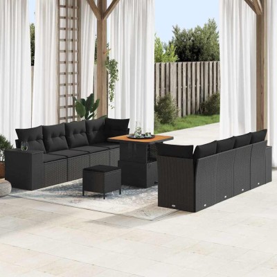 Conjunto de sofá de jardín 11 pcs Negro 80 x 80 x 71 cm