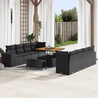 Conjunto de sofá de jardín 11 pcs Negro 100 x 100 x 71 cm