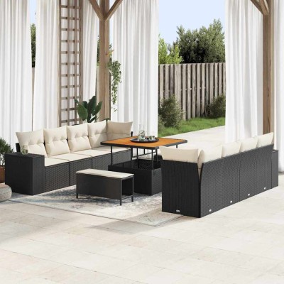 Conjunto de sofá de jardín con cojín 11 pcs Negro y crema