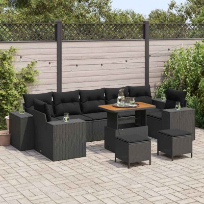 Conjunto de sofá de jardín 10 pcs Negro 90 x 55 x 71 cm