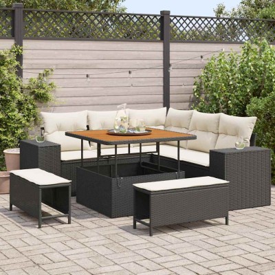 Conjunto de sofá de jardín con cojín 8 pcs Negro y crema