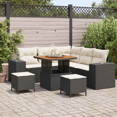 Conjunto de sofá de jardín 8 pcs Negro y crema 80 x 80 x 71 cm