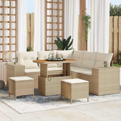 Conjunto de sofá de jardín 8 pcs Beige y Crema 90 x 55 x 71 cm