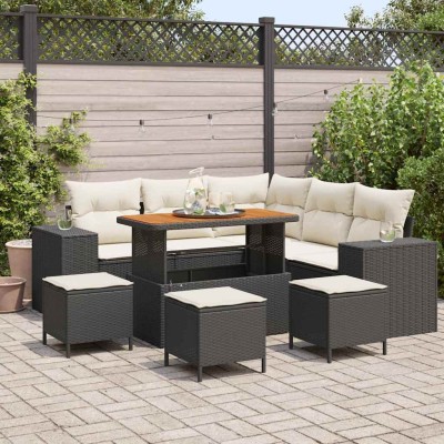 Conjunto de sofá de jardín 9 pcs Negro y crema 110 x 55 x 71 cm