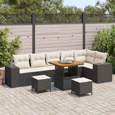 Conjunto de sofá de jardín 9 pcs Negro y crema 80 x 80 x 71 cm