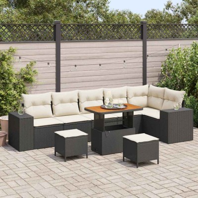 Conjunto de sofá de jardín 9 pcs Negro y crema 90 x 55 x 71 cm