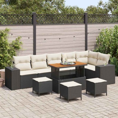 Conjunto de sofá de jardín con cojín 10 pcs Negro y crema