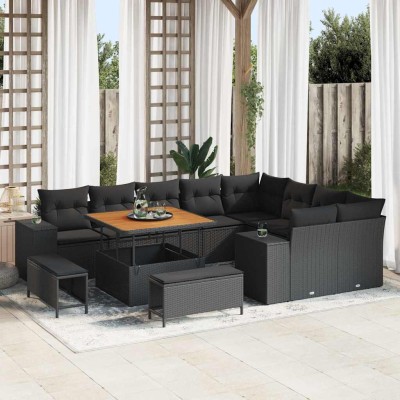Conjunto de sofá de jardín 12 pcs Negro 100 x 100 x 71 cm