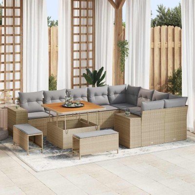 Conjunto de sofá de jardín con cojín 12 pcs Beige y Gris Claro