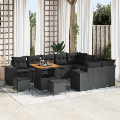 Conjunto de sofá de jardín 12 pcs Negro 80 x 80 x 71 cm