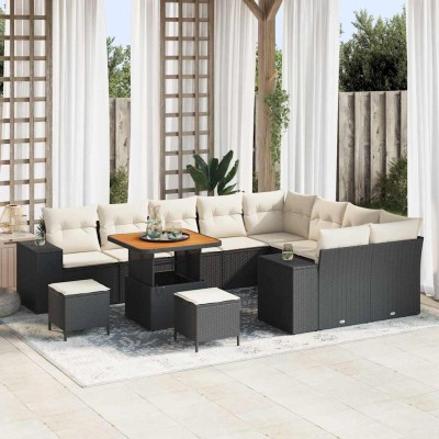 Conjunto de sofá de jardín 12 pcs Negro y crema 80 x 80 x 71 cm