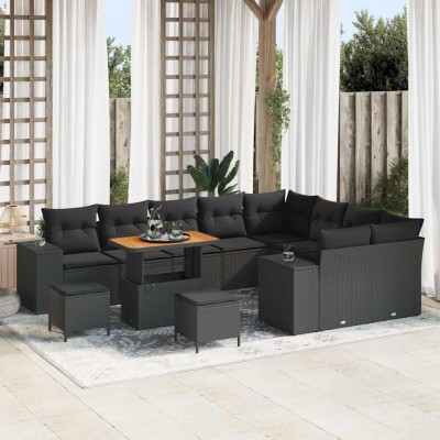 Conjunto de sofá de jardín 12 pcs Negro 90 x 55 x 71 cm