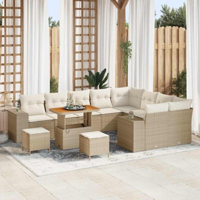 Conjunto de sofá de jardín 12 pcs Beige y Crema 90 x 55 x 71 cm