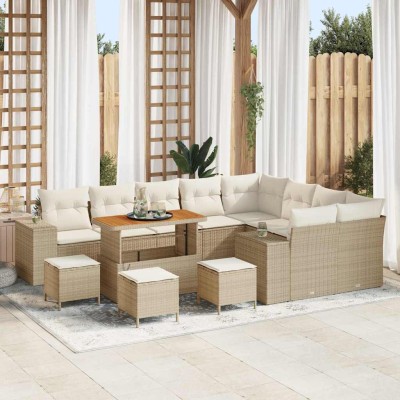Conjunto de sofá de jardín con cojín 13 pcs Beige y Crema