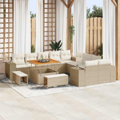 Conjunto de sofá de jardín con cojín 13 pcs Beige y Crema