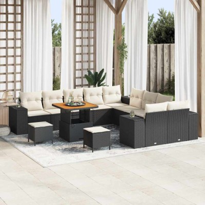 Conjunto de sofá de jardín 13 pcs Negro y crema 80 x 80 x 71 cm