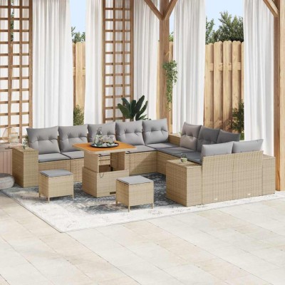 Conjunto de sofá de jardín con cojín 13 pcs Beige y Gris Claro