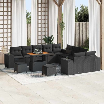 Conjunto de sofá de jardín 13 pcs Negro 90 x 55 x 71 cm