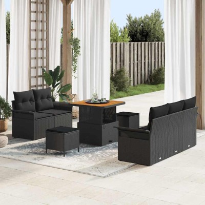 Conjunto de sofá de jardín 8 pcs Negro 80 x 80 x 71 cm