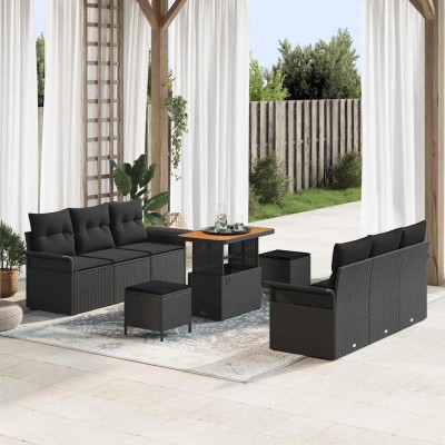 Conjunto de sofá de jardín 9 pcs Negro 90 x 55 x 71 cm