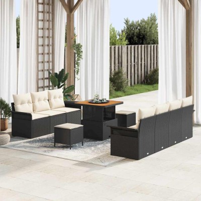 Conjunto de sofá de jardín 10 pcs Negro y crema 80 x 80 x 71 cm
