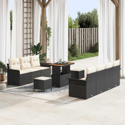 Conjunto de sofá de jardín 10 pcs Negro y crema 90 x 55 x 71 cm