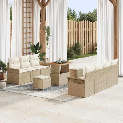 Conjunto de sofá de jardín 10 pcs Beige y Crema 90 x 55 x 71 cm