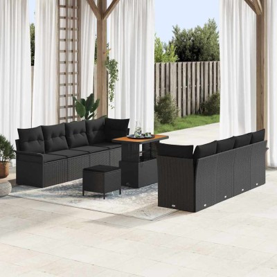 Conjunto de sofá de jardín 11 pcs Negro 90 x 55 x 71 cm