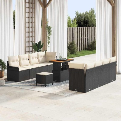 Conjunto de sofá de jardín 11 pcs Negro y crema 90 x 55 x 71 cm