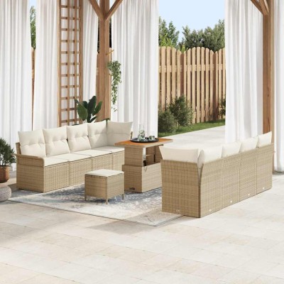 Conjunto de sofá de jardín 11 pcs Beige y Crema 90 x 55 x 71 cm