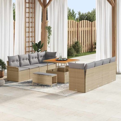 Conjunto de sofá de jardín con cojín 11 pcs Beige y Gris Claro