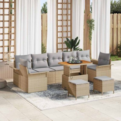 Conjunto de sofá de jardín con cojín 10 pcs Beige y Gris Claro