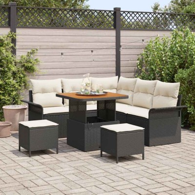 Conjunto de sofá de jardín 8 pcs Negro y crema 80 x 80 x 71 cm