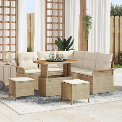 Conjunto de sofá de jardín 8 pcs Beige y Crema 90 x 55 x 71 cm