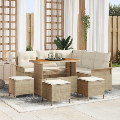 Conjunto de sofá de jardín 9 pcs Beige y Crema 110 x 55 x 71 cm